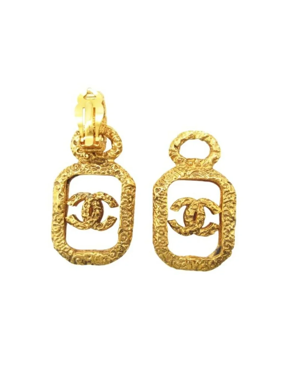 Chanel Earrings Vintage CC Logo Plate Gold